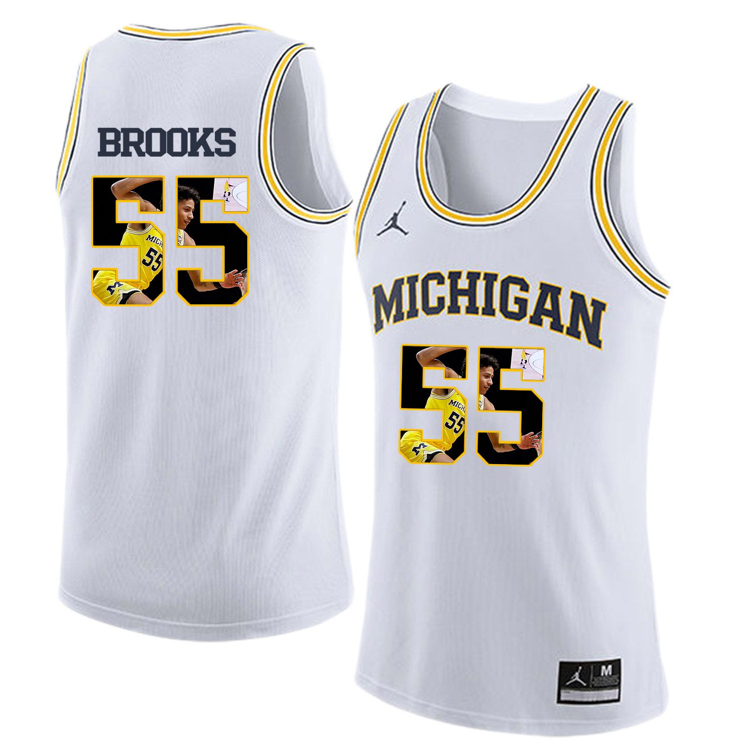 Men Jordan University of Michigan Basketball White 55 Brooks Fashion Edition Customized NCAA Jerseys